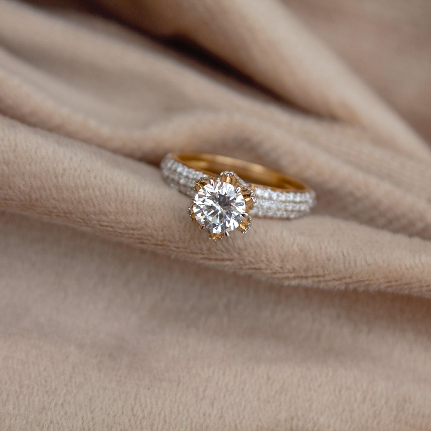 14k Solid Yellow Gold Ring, Lab Grown Diamond Ring For Gift, Designer Halo Ring For Anniversary Gift, Perfect Diamond Ring For New Year Gift