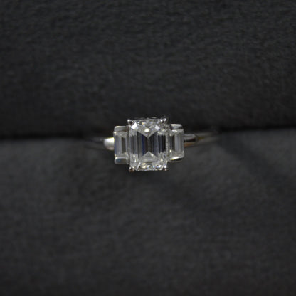 Emerald Cut Moissanite White Stone Ring, 925 Sterling Silver Statement Ring for Bride, Wedding/Engagement Silver Ring, Valentines Day Gift