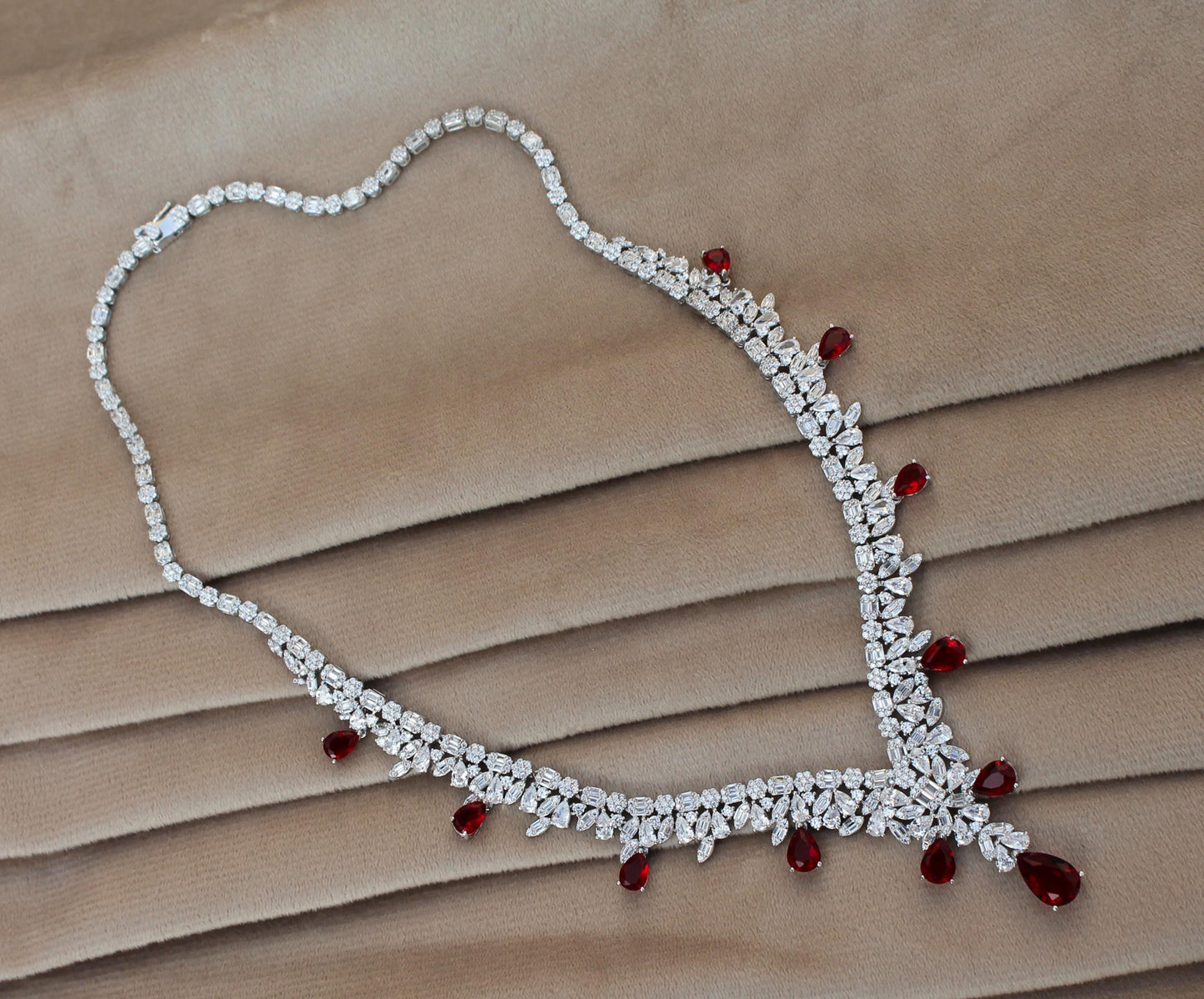 Silver CZ Jewelry Set, Designer Wedding Jewelry For Bride, 925 Sterling Silver Necklace-Earrings-Bracelet-Ring Set Gift For Valentines Day