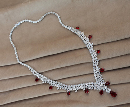 Silver CZ Jewelry Set, Designer Wedding Jewelry For Bride, 925 Sterling Silver Necklace-Earrings-Bracelet-Ring Set Gift For Valentines Day