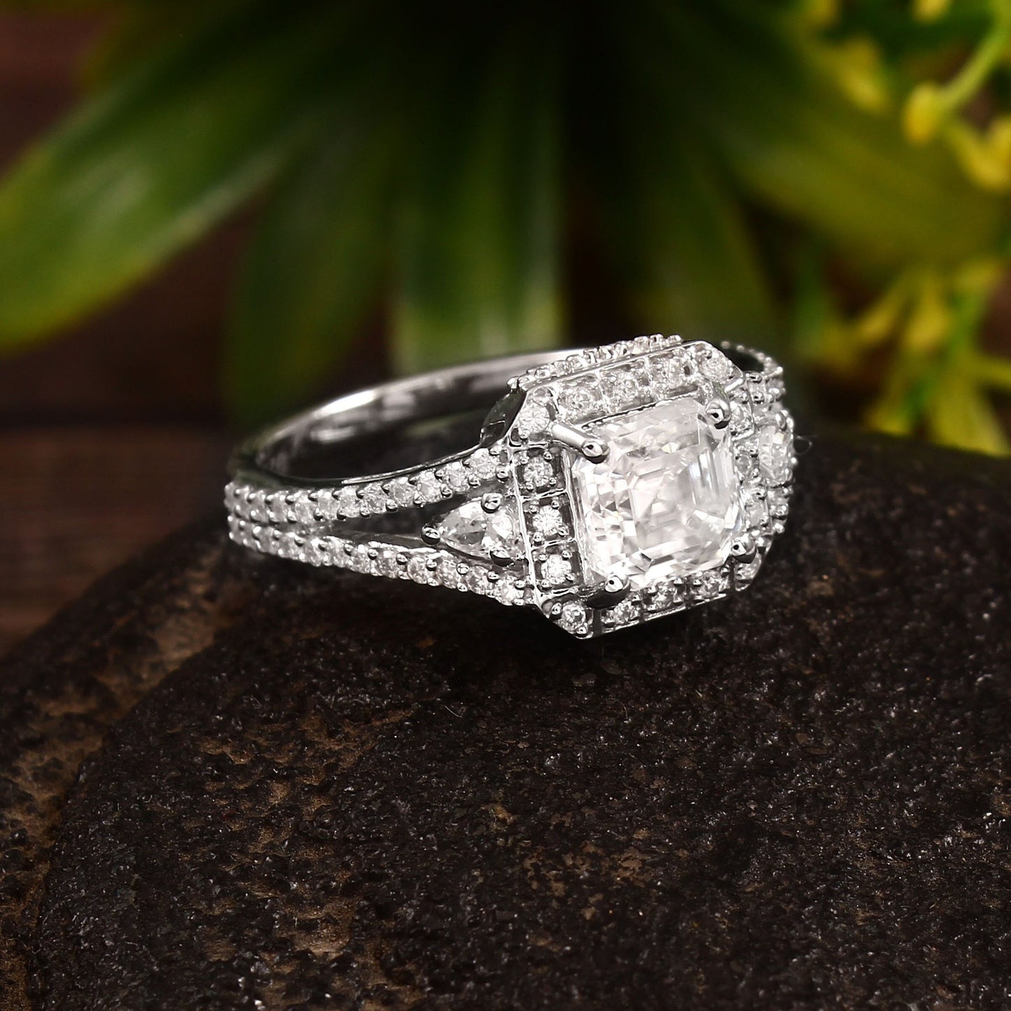 Lab Diamond Asscher Cut Ring, Designer Statement Ring, Solid Gold Ring, Brilliant Cut Diamond Ring, Perfect Engagement Gift for Bride