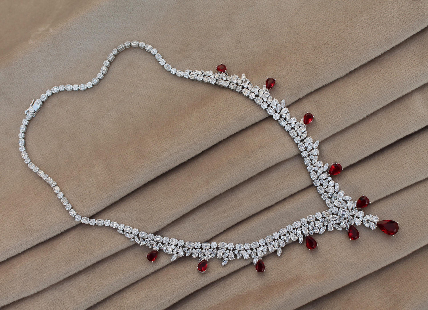 Silver CZ Jewelry Set, Designer Wedding Jewelry For Bride, 925 Sterling Silver Necklace-Earrings-Bracelet-Ring Set Gift For Valentines Day