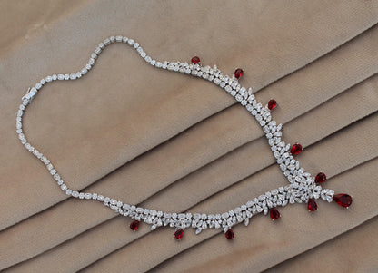 Silver CZ Jewelry Set, Designer Wedding Jewelry For Bride, 925 Sterling Silver Necklace-Earrings-Bracelet-Ring Set Gift For Valentines Day