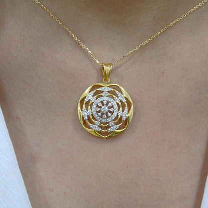 Natural Diamond Halo Cluster Pendant, 18k Solid Yellow Gold Pendant for Wife, IGI Certified Beautiful Diamond Pendant, Designer Elegant Gift