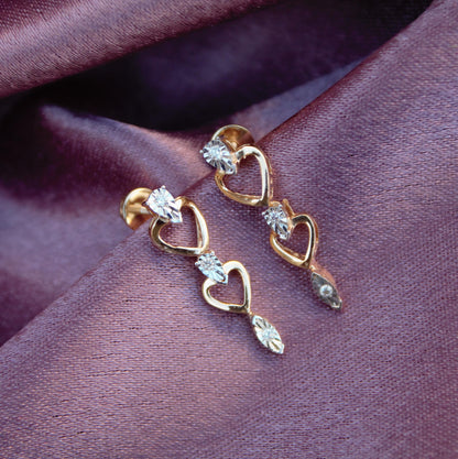 0.07 Carat Natural Diamonds Earrings, Real Diamond Solid Gold Jewelry, Heart Shape Dangle Earrings, 14K Gold With IGI Certified Jewelry