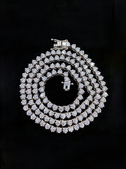 Moissanite Three Prong Tennis Necklace, 925 Sterling Silver Handmade Necklace, 4mm Moissanite Silver Chain, Perfect Anniversary Gift for Her