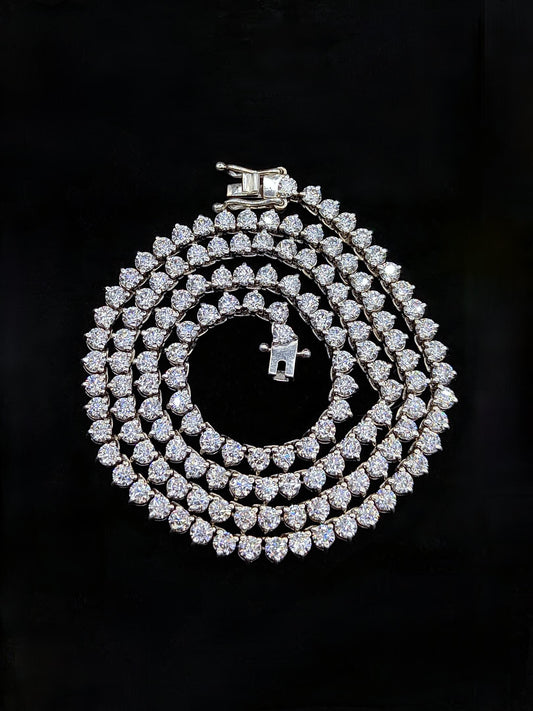 Moissanite Three Prong Tennis Necklace, 925 Sterling Silver Handmade Necklace, 4mm Moissanite Silver Chain, Perfect Anniversary Gift for Her