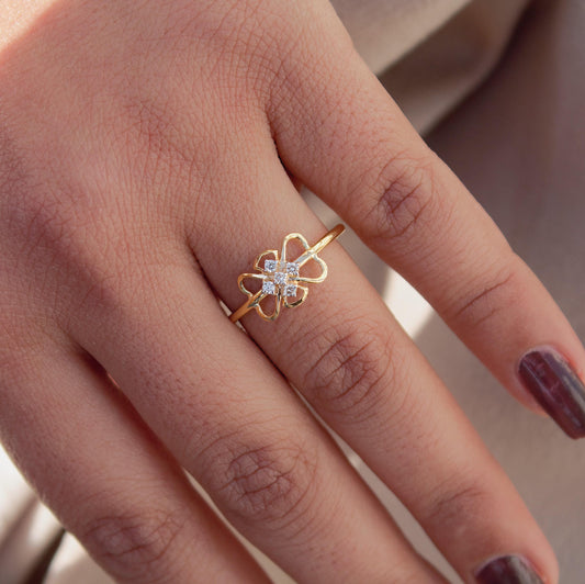 18K Solid Gold Jewelry, Lightweight Natural Diamond Gold Ring, Delicate Gold Ring For Birthday Gift, HI Color SI Clarity Diamond Pretty Ring