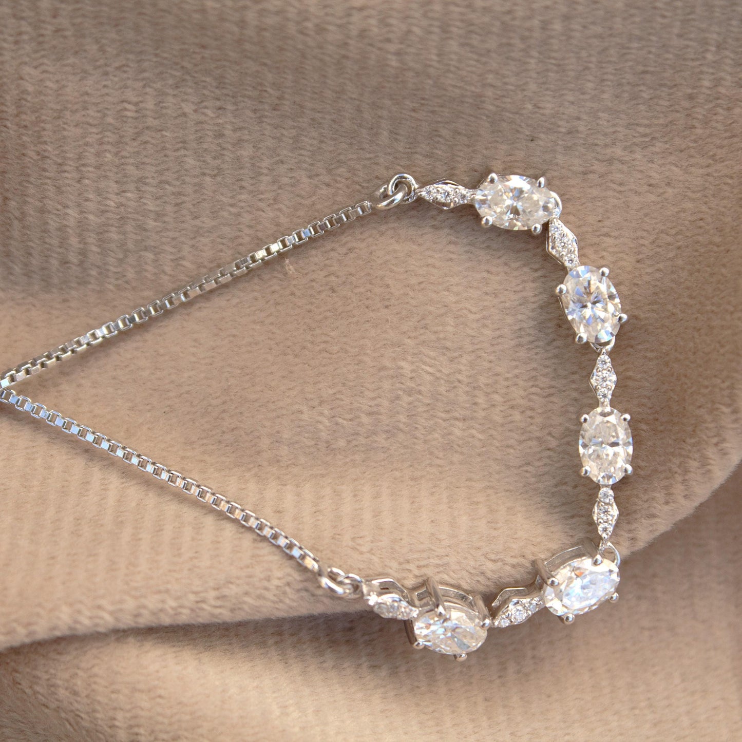 Solid 925 Sterling Silver Moissanite Bracelet, Adjustable Chain Bracelet for Women, Handmade Silver Moissanite Jewelry, Mothers Day Gift