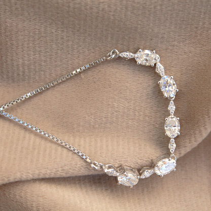 Solid 925 Sterling Silver Moissanite Bracelet, Adjustable Chain Bracelet for Women, Handmade Silver Moissanite Jewelry, Mothers Day Gift