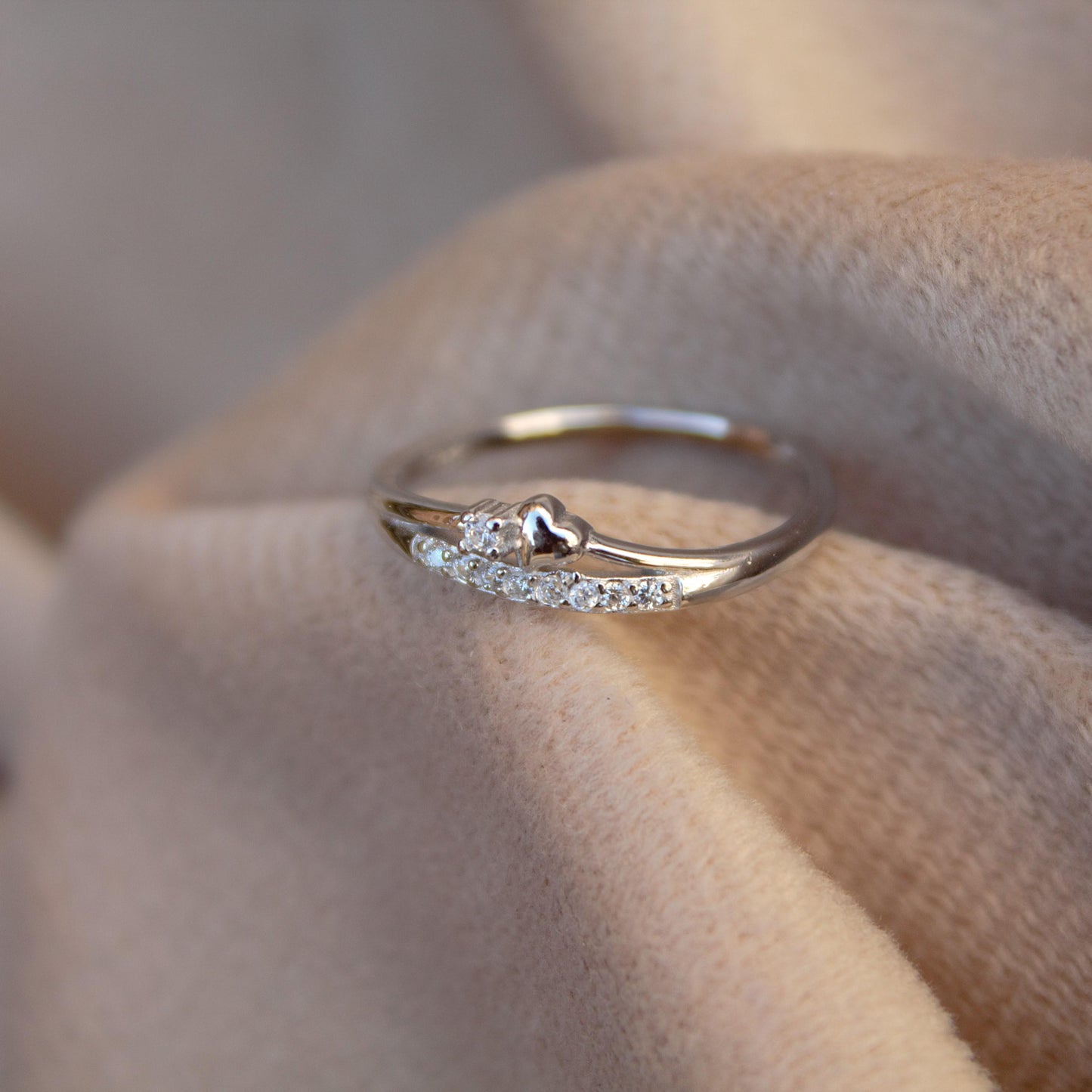 Cubic Zirconia Tiny Heart Ring Band, 925 Sterling Silver Band, Everyday Wear Stacking Ring, Silver Thin Ring for Girls, Thumb Band Ring