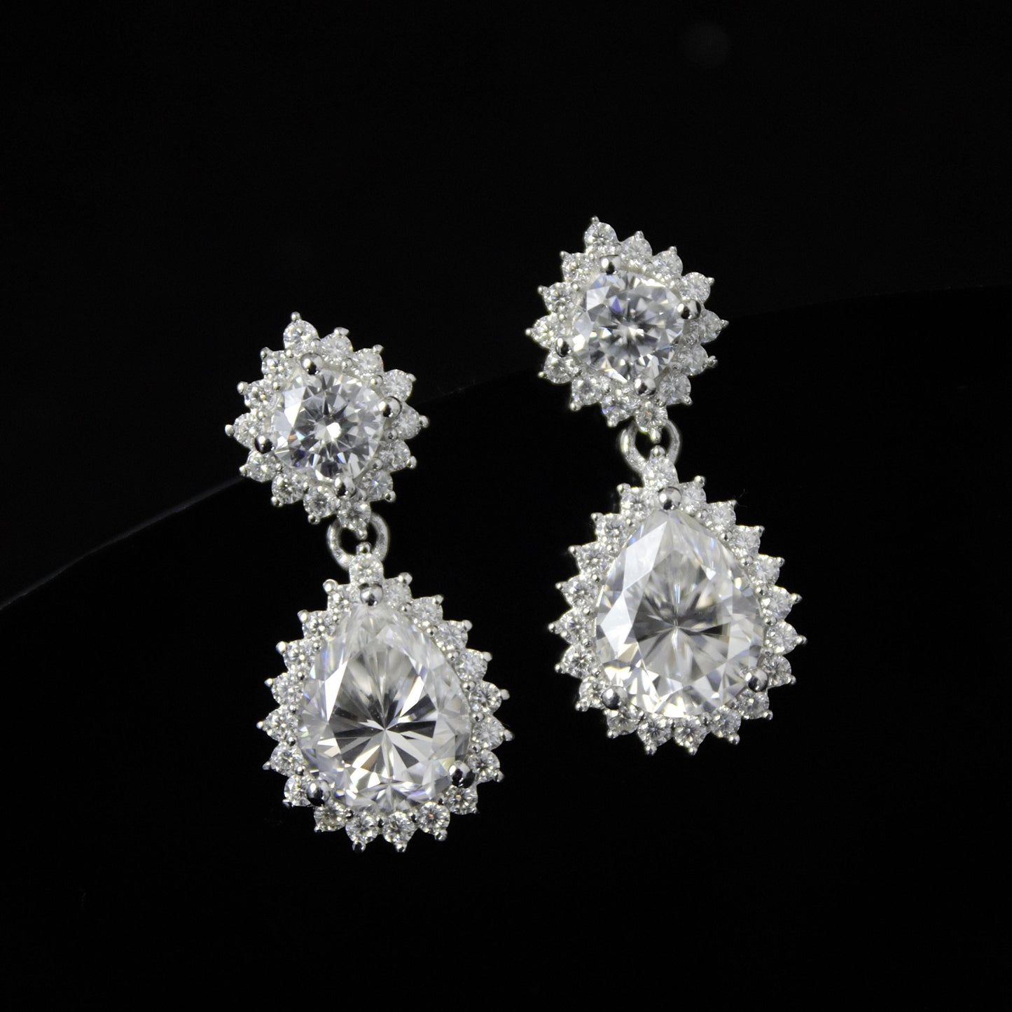 Pear Moissanite Drop Earrings, 925 Sterling Silver Push Back Earrings, Designer Dangle Earrings, Silver Bridal Earrings, Moissanite Jewelry