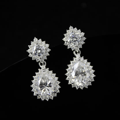 Pear Moissanite Drop Earrings, 925 Sterling Silver Push Back Earrings, Designer Dangle Earrings, Silver Bridal Earrings, Moissanite Jewelry