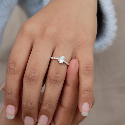 Solid 925 Sterling Silver Moissanite Ring, White Stone Ring for Women, Unique Anniversary Gift, Silver Solitaire Ring, Dainty Oval Cut Ring