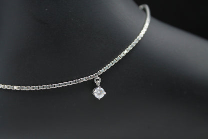 925 Sterling Silver Anklet, Minimalist Chain Anklet, 4 mm Moissanite Single Stone Anklet, Dainty Handmade Jewelry, Perfect for Everyday