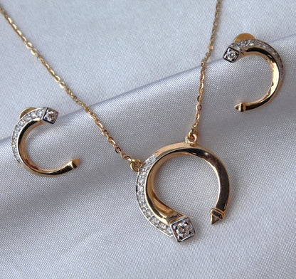 Yellow 18K Gold Necklace with Stud Earrings, Natural Diamond Jewelry Set, Minimalist Dainty Gold Jewelry, Perfect Anniversary Gift for Wife