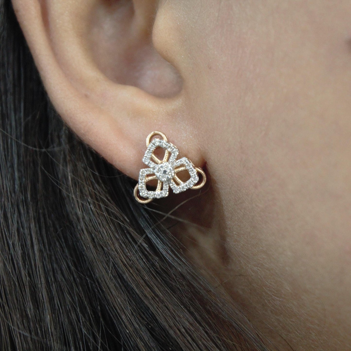 Rose Gold Diamond Jewelry Set, 18k Gold IGI Certified Diamond Pendant Earrings Set, Chain Pendant Necklace with Stud Earrings, Diamond Gift