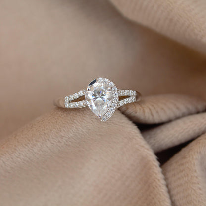 Pear Cut Moissanite Ring, 925 Sterling Silver Statement Ring, Handmade Designer Ring for Her, Vintage Style Bridal Jewelry, Birthday Gift