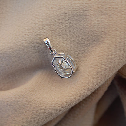 Oval Moissanite Silver Pendant, Solitaire White Stone Pendant, 925 Sterling Silver Sparkling Pendant, Classic Silver Pendant Jewelry for Her