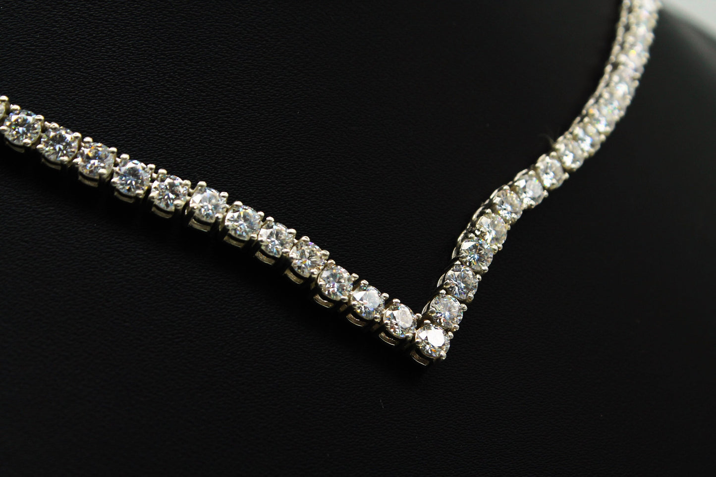 Moissanite V Shape Tennis Necklace, Solid Gold Tennis Necklace, Wedding Necklace for Bride, White Gold Necklace, Anniversary Gift for Her