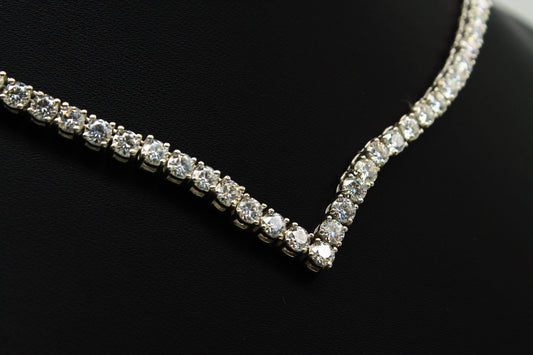 Moissanite V Shape Tennis Necklace, Solid Gold Tennis Necklace, Wedding Necklace for Bride, White Gold Necklace, Anniversary Gift for Her