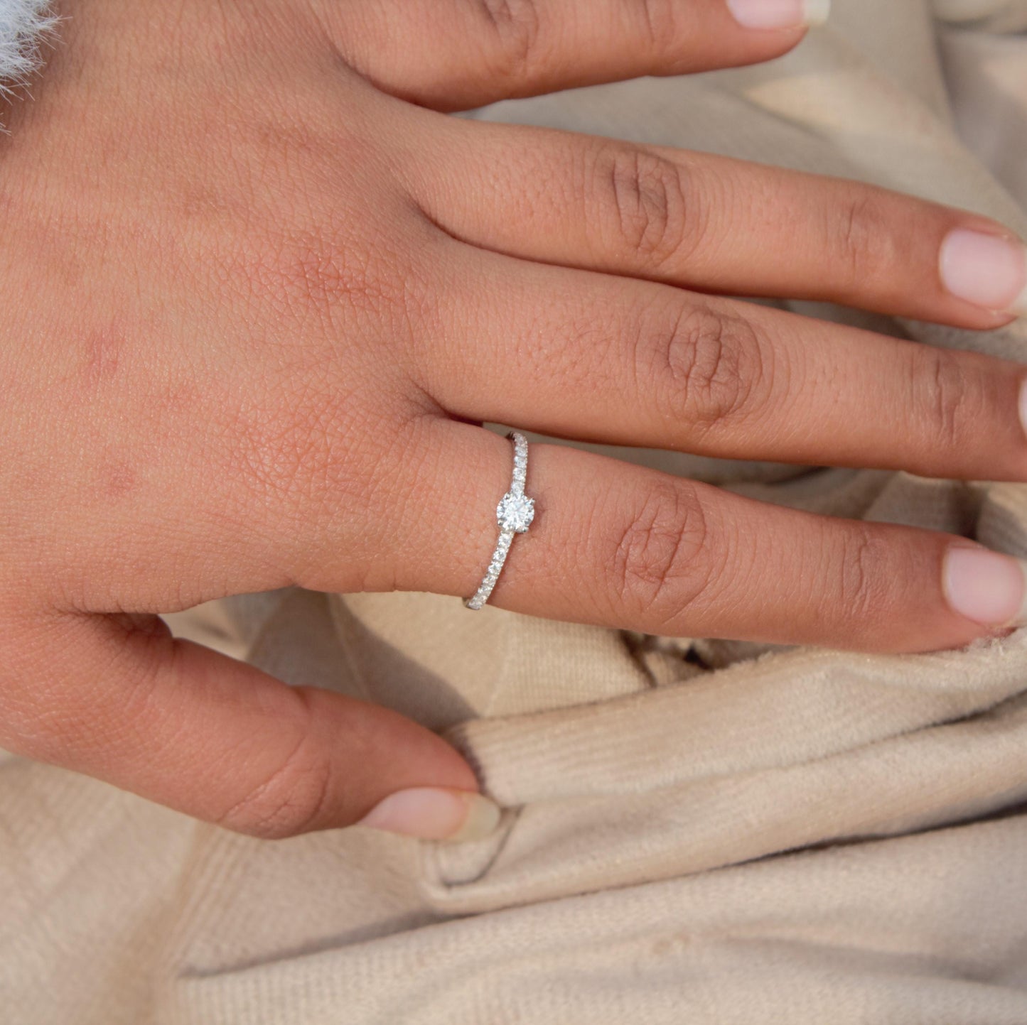 Minimalist Round Cut Moissanite Ring in 925 Sterling Silver, Solitaire Silver Ring, Stackable Promise Ring, Wedding Gift for Bridesmaids