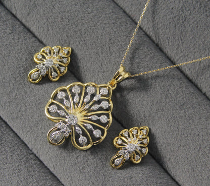 H-I VS - SI Natural Diamond Pendant Earring Set, IGI Certified Diamond Jewelry, Perfect Anniversary Gift, Designer Natural Diamond Gold Set