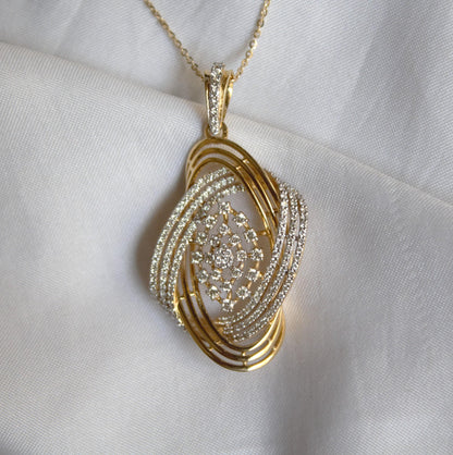 IGI Certified Natural Diamond Yellow Gold Jewelry Set, Pendant Necklace with Stud Earrings, Designer Gold Wedding Jewelry for Bridesmaids