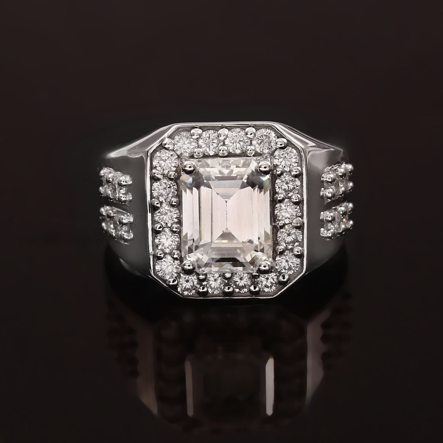 Emerald Cut Lab Grown Diamond Ring, CVD Diamond Solitaire Ring, Handmade Ring for Men, Octagon Gold Ring for Him, Gold Statement Ring