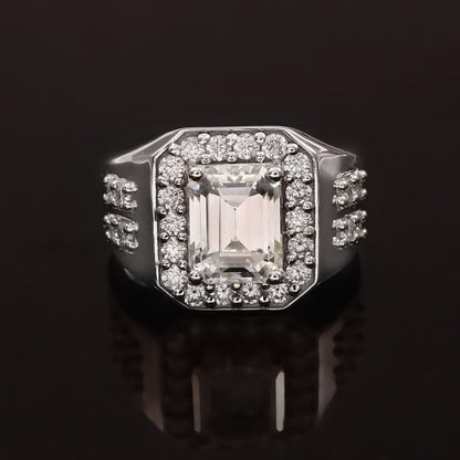 Emerald Cut Lab Grown Diamond Ring, CVD Diamond Solitaire Ring, Handmade Ring for Men, Octagon Gold Ring for Him, Gold Statement Ring