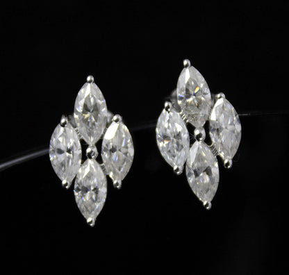 925 Sterling Silver Stud Earrings, Marquise Cut Stud Earrings, Moissanite Dainty Earrings, Silver Minimalist Jewelry, Ready To Ship Jewelry