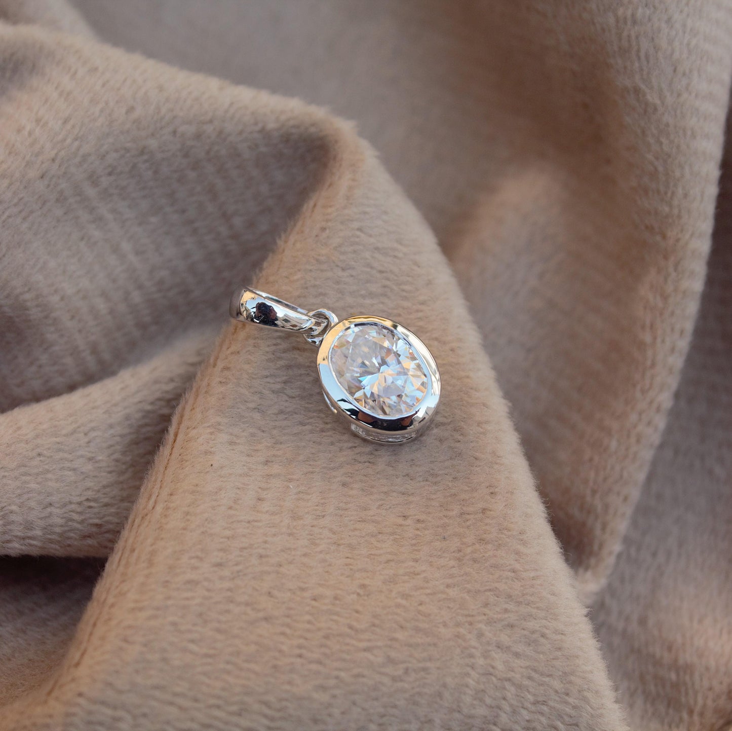 Tiny Moissanite Classic Single Stone Pendant, 925 Silver Oval Cut Pendant, Minimalist Travel Jewelry, Solitaire Moissanite Jewelry for Girls