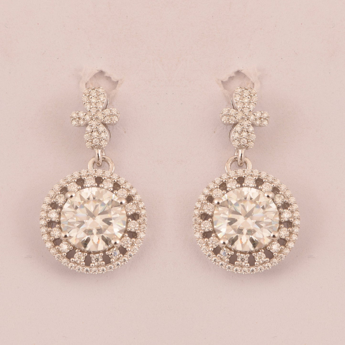 Moissanite Gold Earrings, 18K Solid White Gold Halo Earrings, Designer Drop Dangle Earrings, Birthday Gift for Mom, Stud Dangle Earrings