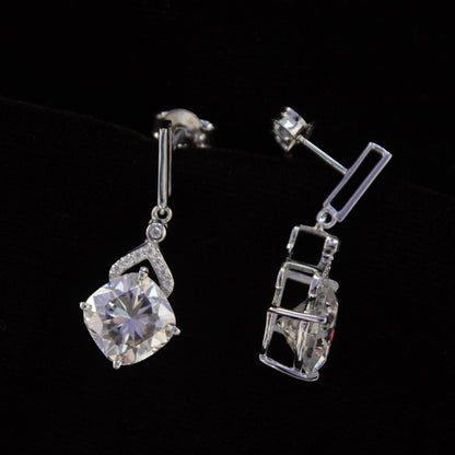 Cushion Cut Moissanite 925 Sterling Silver Earrings, Solitaire Dangle Earrings, Classic Moissanite Jewelry, Push Back Silver Earrings Gift
