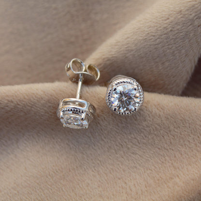 Moissanite Round Cut Statement Earrings, 925 Sterling Silver Stud Earrings for Her, Silver Minimalist Stud Earring, White Moissanite Jewelry