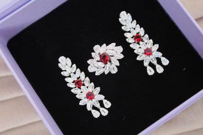 Amazing Silver Necklace Set, Statement Jewelry Set, Bridal Wedding Jewelry Premium Necklace- Earring-Ring-Bracelet Set