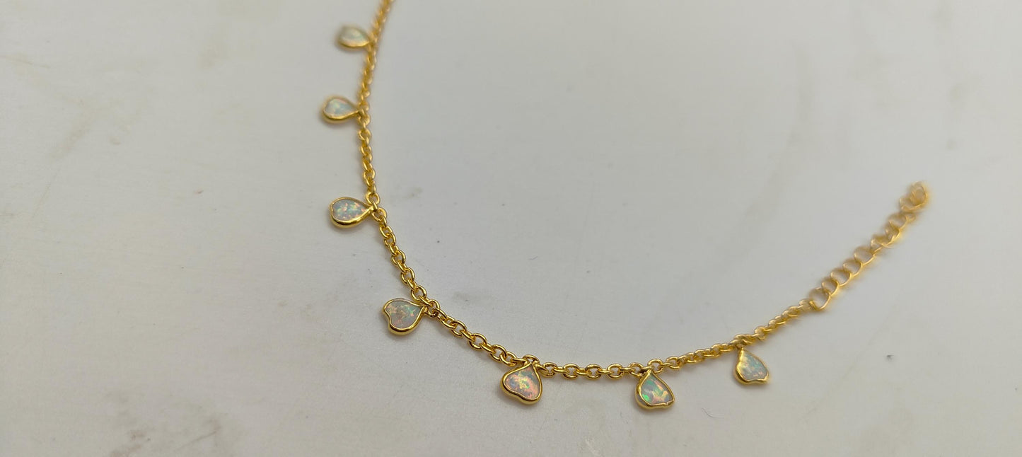 Opal Heart Necklace, Dainty Opal Jewelry, October Birthstone Necklace, 925 Sterling Silver Necklace for Women, Minimalist Necklace For Gift