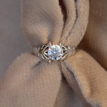 Round Cut Moissanite Stone Ring, 925 Sterling Silver Delicate Ring, Vintage Art Deco Ring, Statement Silver Ring, Prefect Anniversary Gift