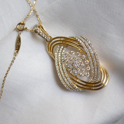 IGI Certified Natural Diamond Yellow Gold Jewelry Set, Pendant Necklace with Stud Earrings, Designer Gold Wedding Jewelry for Bridesmaids