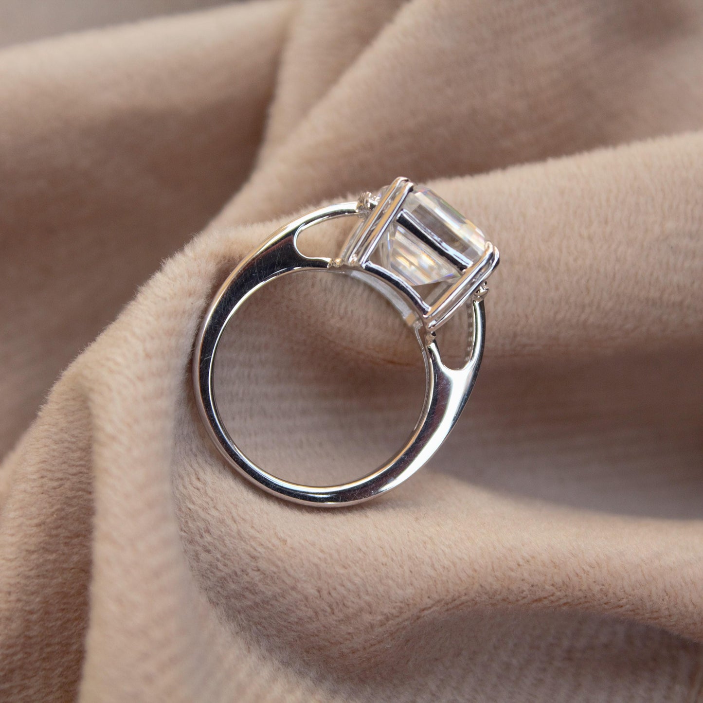 Delicate Emerald Cut Moissanite Ring, Statement Silver Ring, 925 Sterling Silver Ring for Men, Engagement Ring, Solitaire Prong Set Ring