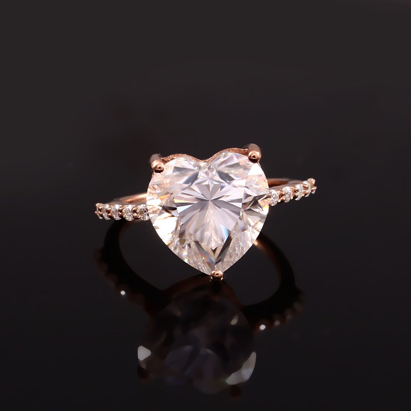 14K Gold Moissanite Heart Ring, Semi Precious Gemstone Ring, Solid Gold Moissanite Ring, Designer Wedding Ring, Statement Ring for Women