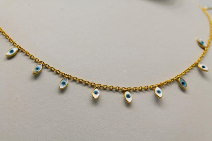 925 Silver Evil Eye Necklace, Silver Minimalist Necklace, Charm Necklace for Women, Handmade Dainty Necklace, Protection Necklace Gifts