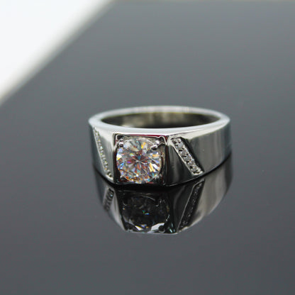 6.5 MM Round Cut Moissanite Ring, Anniversary Ring For Men, Statement Men's Moissanite Ring, Prong Setting Ring, Perfect Gift for Christmas