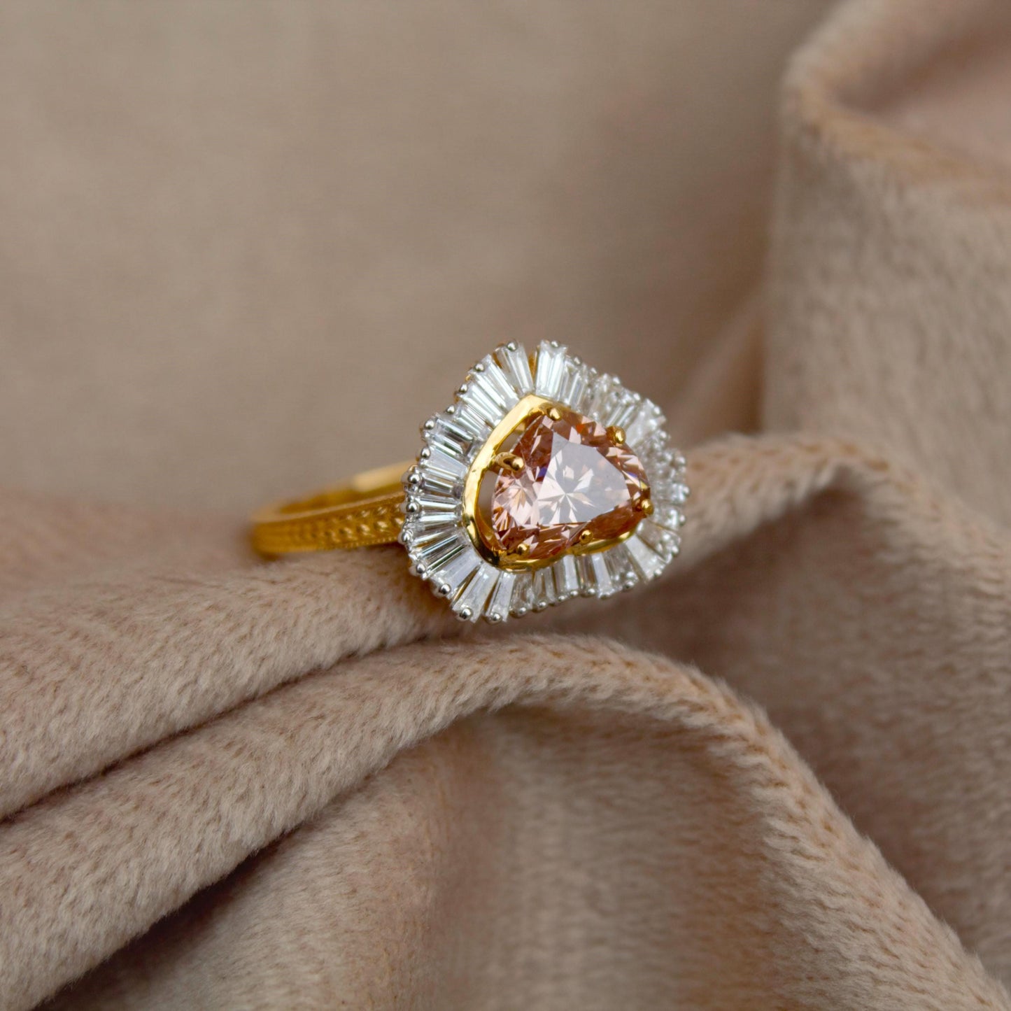 Natural Diamond with Lab Grown Diamond Heart Ring, 18K Solid Yellow Gold Ring, Heart Shape Engagement Ring for Bride, Baguette Diamond Ring