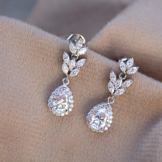 Colorless Moissanite Drop Earrings, 925 Sterling Silver Push Back Earrings, Earrings for Bride, Silver Wedding Jewelry, Perfect Gift for Her