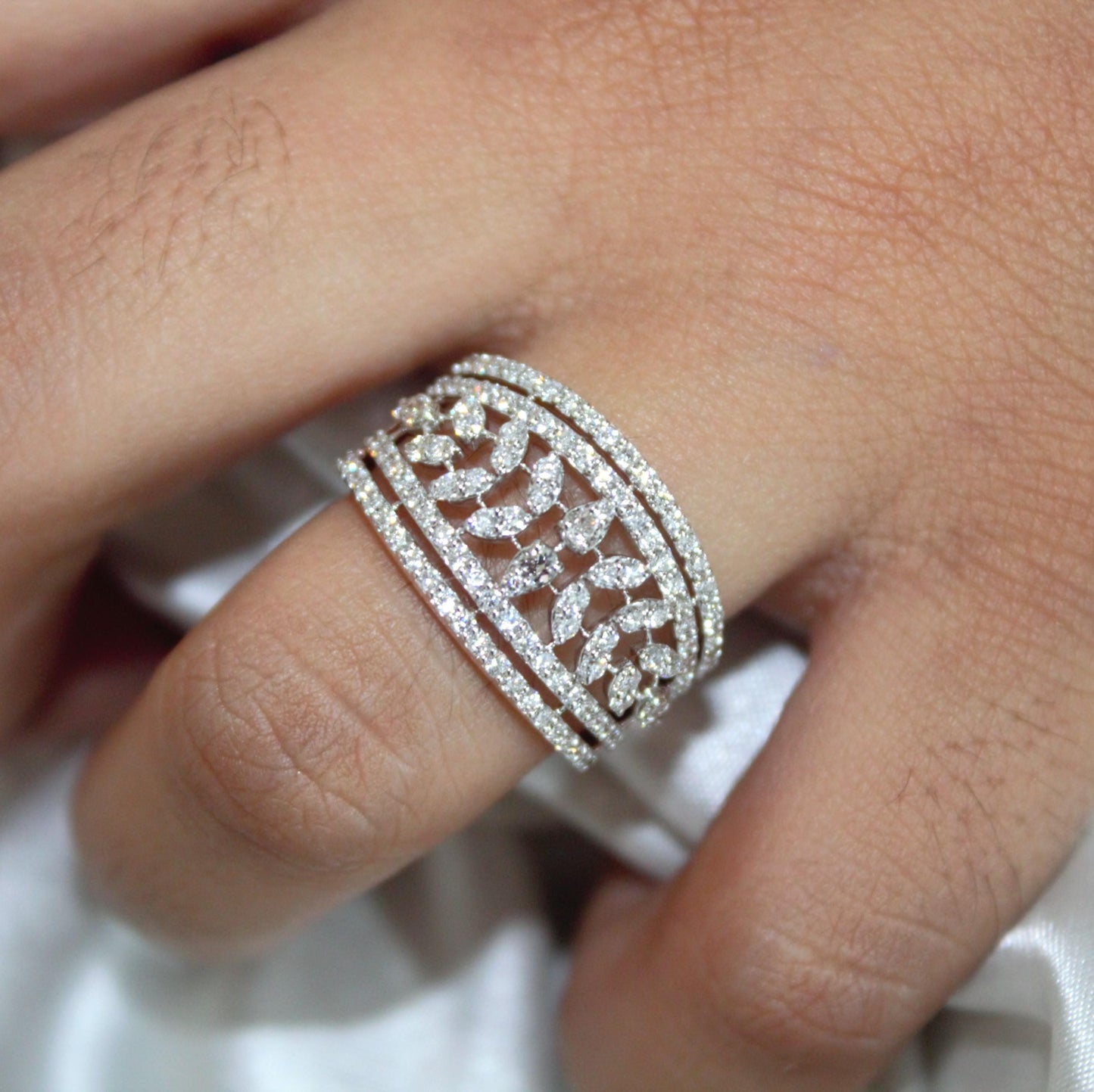 Gold Ring with Tiny Natural Diamond, Shine Pave Diamonds Everyday Wear Engagement Ring for Her, Timeless Gold Band with Genuine Mele Diamond