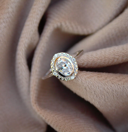 Oval Cut Moissanite Ring in 925 Sterling Silver, Statement Wedding/Engagement Ring for Women, Silver Halo Ring, Lightweight Travel Jewelry