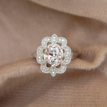 Brilliant Cut Moissanite Cluster Ring, 925 Sterling Silver Designer Ring for Bride, Vintage Wedding Ring, Beautiful Silver Jewelry for Women