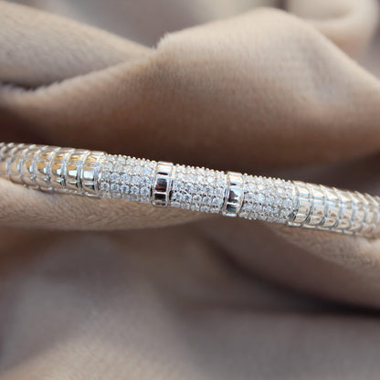 Moissanite Silver Bangle Bracelet For Engagement Gift, 925 Sterling Silver Bracelet Bangle, Delicate Hinged Bracelet,Station Bangle Bracelet