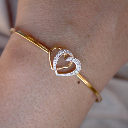 Heart Shape Natural Diamond Gold Bracelet, 14K Solid Gold Adjustable Bracelet, 0.14 Carat Natural Diamond Gold Cuff Bracelet For Girlfriend